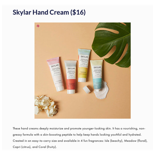 Editors Pick Skylar Hand Cream as an October Favorite